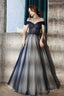 Blue Tulle Off The Shoulder Prom Dress, A-Line Evening Graduation Dress