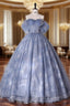 Blue Tulle Off the Shoulder Quinceanera Dress