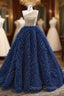 Blue Tulle Pleats One Shoulder Beading Prom Dress