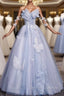 Blue Tulle Sequins Butterfly Prom Dress