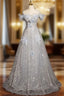 Blue Tulle Sequins Off the Shoulder Flower Prom Dress