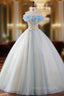 Blue Tulle Sequins Quinceanera Dress