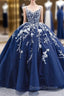 Blue Tulle Sequins Spaghetti Straps Beading Prom Dress With Train