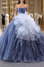 Blue Tulle Sequins Strapless Prom Dress With Detachable Puff Tulle