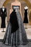 Blue Tulle Strapless Velvet Prom Dress