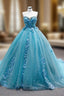 Blue Tulle Sweetheart Appliques Beading Prom Dress