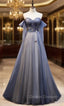 Blue Tulle Sweetheart Pleats Appliques Prom Dress