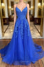 Blue Tulle with Lace A-line Floor Length Party Dress Blue Junior Prom Dress prom Dress shops