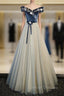 Blue Velvet Off the Shoulder Beading Prom Dress