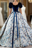 Blue Velvet Puff Sleeve Quinceanera Dress