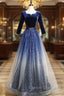 Blue Velvet Sequins Short Sleeve Prom Dress