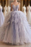 Blue Tulle Long Prom Gown, Blue Tulle Long Sweet 16 Dress