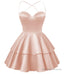 Blush Pink Satin Homecoming Dress Sweetheart Neck Tiered Short Graduation Dresses