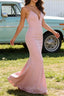 Blush Pink V Neck Spaghetti Straps Long Prom Dress
