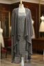 Brilliant Gray Mother Of The Bride Dress Sheath Cap Sleeves