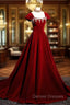 Burgundy A Line Beaded Velvet Long Prom Dress