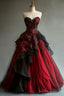 Burgundy A-Line Sweetheart Neck Tulle Applique Long Prom Dress Vintage Evening Gown