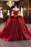 Burgundy Ball Gown Satin Sequins Prom Dress