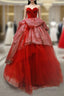 Burgundy Ball Gown Tulle Sequins Sweetheart Luxury Prom Dress