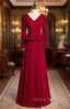 Burgundy Deep V-neck Long Sleeve Prom Dress