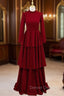 Burgundy High Neck Long Sleeve Prom Dress