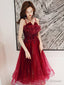 Burgundy Lace Sequins Short Homecoming Dress