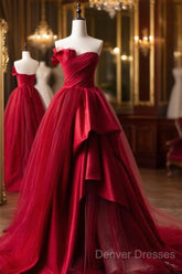 Burgundy Long Prom Dress, Burgundy Satin Formal Long Evening Dress