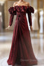 Burgundy Long Sleeve Pleats Prom Dress