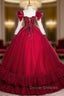 Burgundy Long Sleeve Tulle Sequins Quinceanera Dress