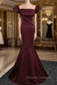 Burgundy Mermaid Off the Shoulder Pleats Prom Dress
