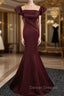 Burgundy Mermaid Off the Shoulder Pleats Prom Dress