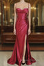 Burgundy Mermaid Satin Pleats Prom Dress