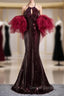 Burgundy Mermaid Sequins Halter Cut Out Prom Dress