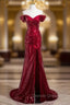 Burgundy Mermaid Sequins Pleats Split Prom Dress