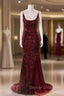Burgundy Mermaid Sequins Spaghetti Straps Prom Dress