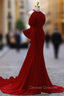 Burgundy Mermaid Velvet Halter Bow Prom Dress