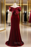 Burgundy Mermaid Velvet Off the Shoulder Pleats Prom Dress