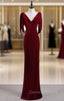 Burgundy Mermaid Velvet V-neck Prom Dress