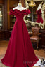 Burgundy Off Shoulder Long A Line Prom Dress Evening Dress