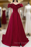 Burgundy Off the Shoulder Ruffles Prom Dress