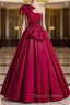 Burgundy One Shoulder Pleats Prom Dress
