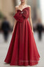 Burgundy Organza Spaghetti Straps Pearls Prom Dress