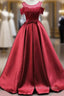 Burgundy Satin Lace Bow Prom Dress