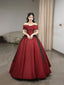 Burgundy Satin Long Prom Dress, Beautiful Off The Shoulder Evening Party Dress