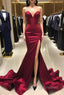 Burgundy Satin Mermaid Long Sweetheart Evening Dress Burgundy Prom Dress prom Dress shops