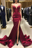 Burgundy Satin Mermaid Long Sweetheart Evening Dress Burgundy Prom Dress prom Dress shops