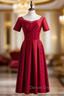 Burgundy Satin Short Sleeve Pleats Backless Short Prom Dress