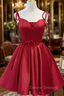 Burgundy Satin Spaghetti Straps Homecoming Dress