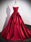 Burgundy Satin Strapless Long Prom Dress, Beautiful A-Line Evening Party Dress