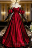 Burgundy Satin Tulle Long Prom Dress Evening Dress